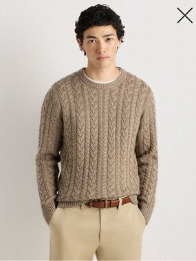 Quince Merino wool super soft Cable Crewneck Sweater in camel sz XL